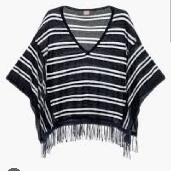 Zenergy By Chico's Rebekah Fringe Stripe Poncho - Picture 1 of 8